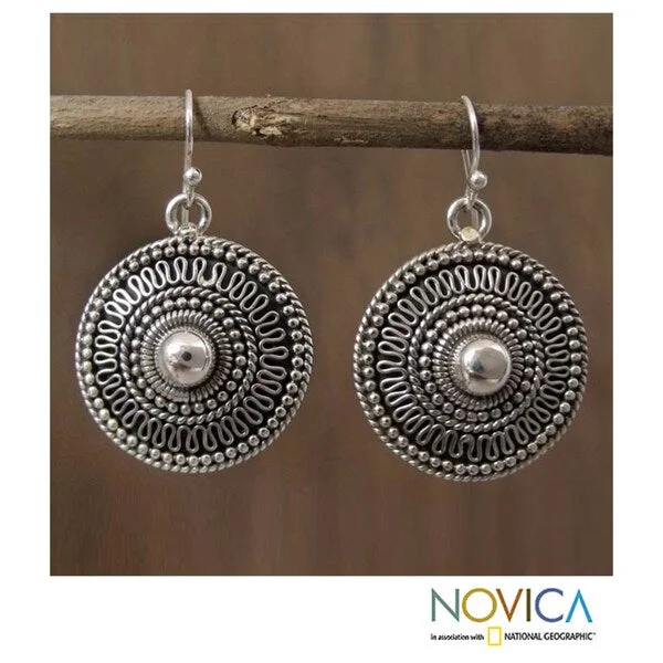 Handmade Sterling Silver 'Ancient Sun' Earrings (India)