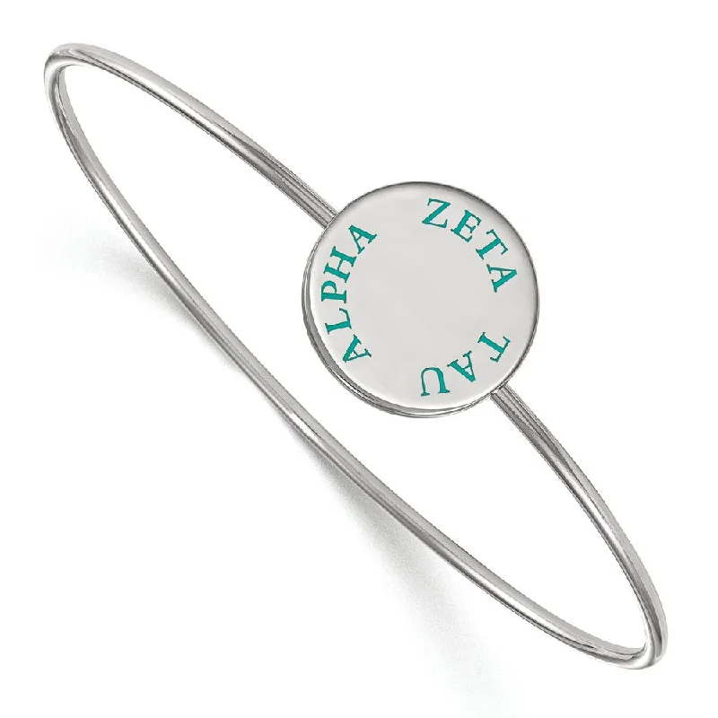 Sterling Silver Zeta Tau Alpha Enamel Teal Letters Bangle - 7 in.