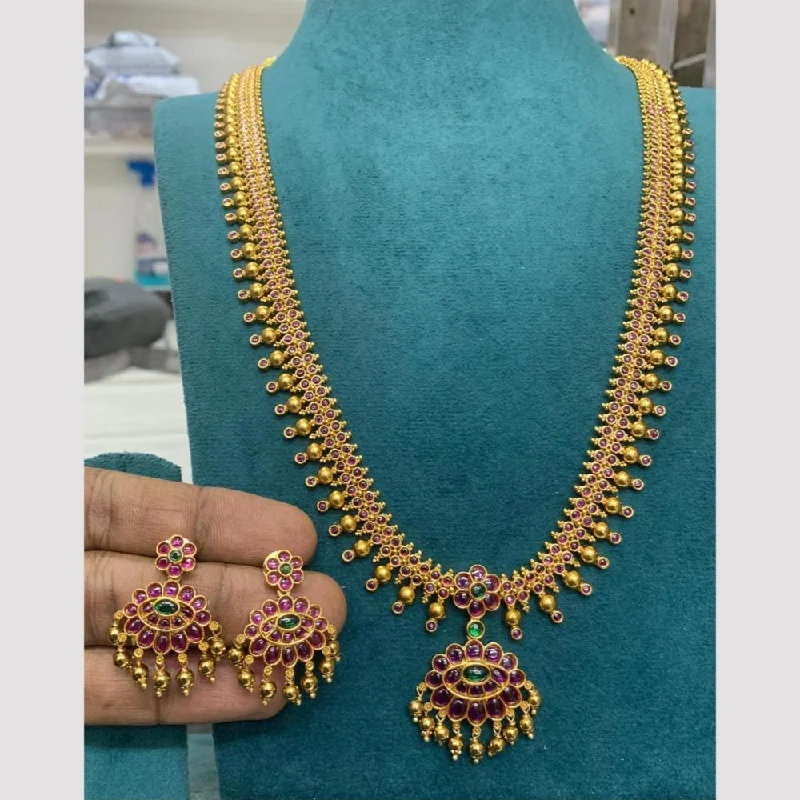 Sona Creation Gold Plated Pota Stone Long Necklace Set