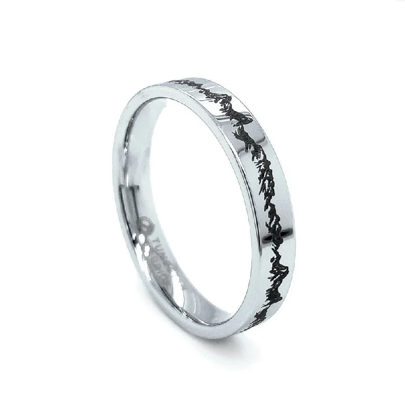 Men's Tungsten Band with Laser Engraved Mountain Range - "Peaks"