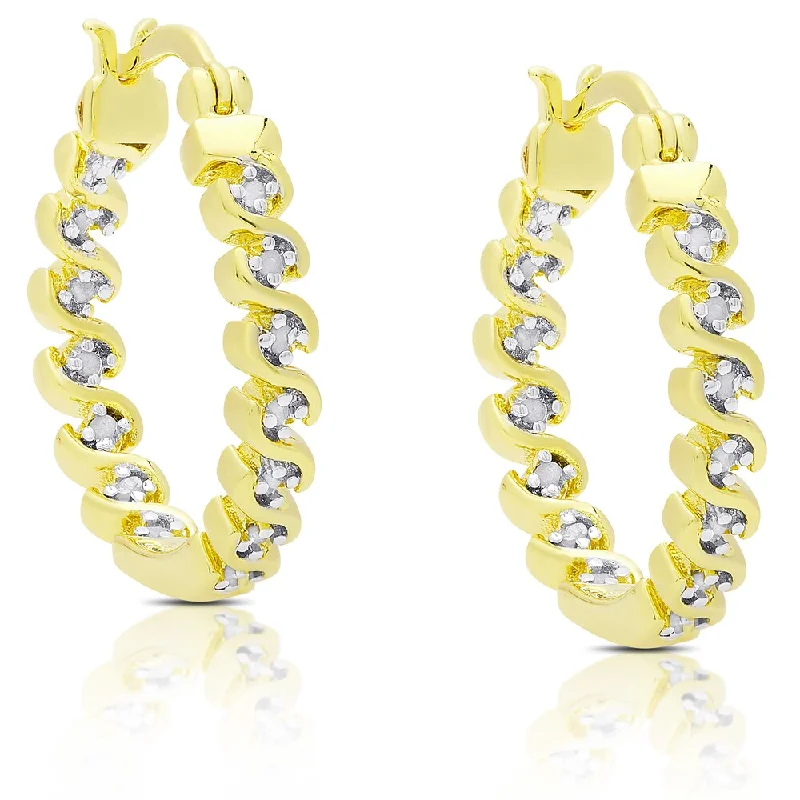 Finesque Gold Over Silver or Sterling Silver 1/4ct TDW Diamond S Design Hoop Earrings