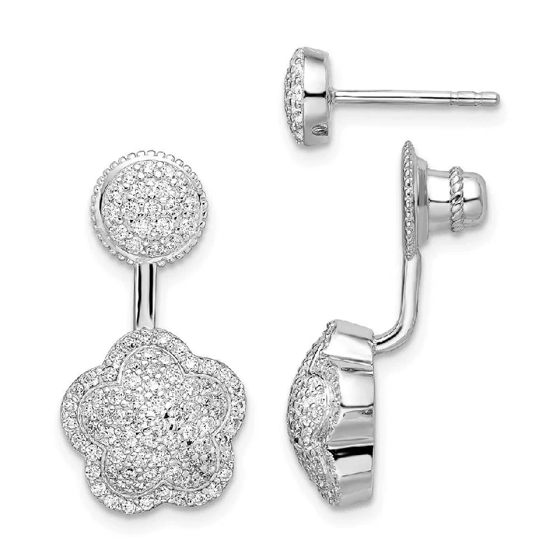 925 Sterling Silver Rhodium-Plated CZ Convertible Back Earrings