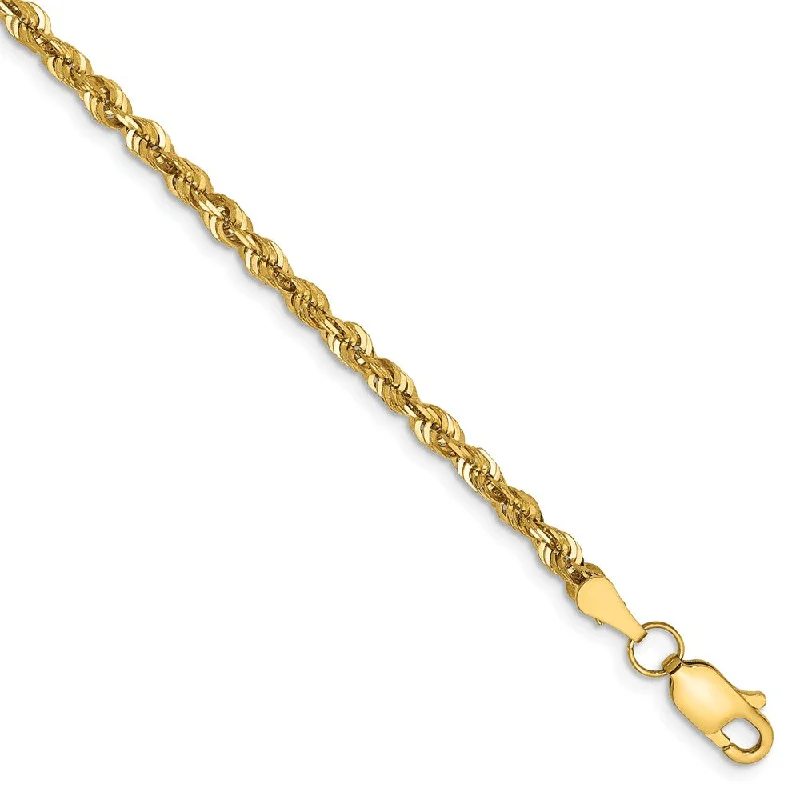 2.75mm, 14k Yellow Gold Light Diamond Cut Rope Chain Bracelet