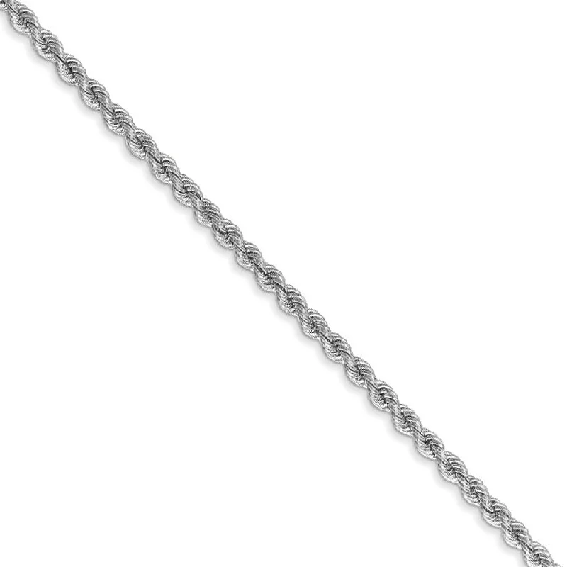 2.25mm, 14k White Gold, Handmade Solid Rope Chain Bracelet