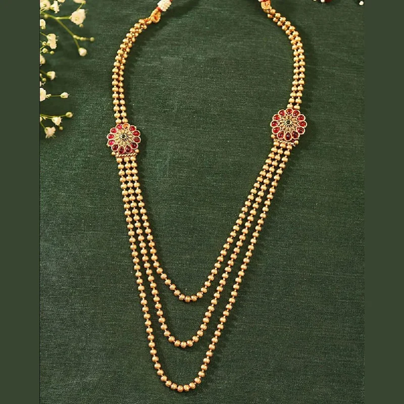 Sangita Creation  Copper Gold  Pota Stone Multi Layer Long  Necklace Set