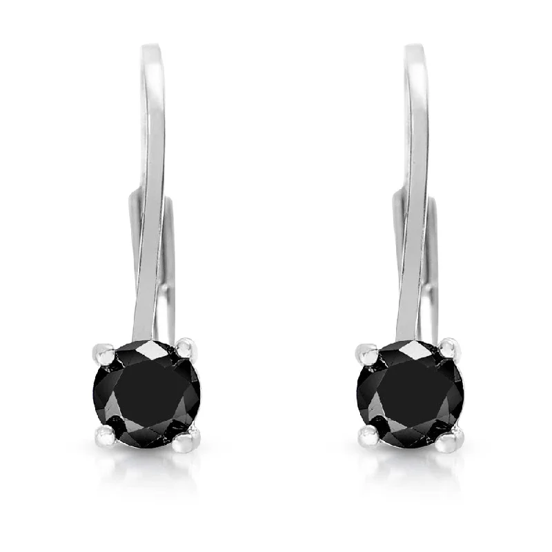 Finesque Sterling Silver 1/4 to 1ct TDW Black Diamond Leverback Earrings