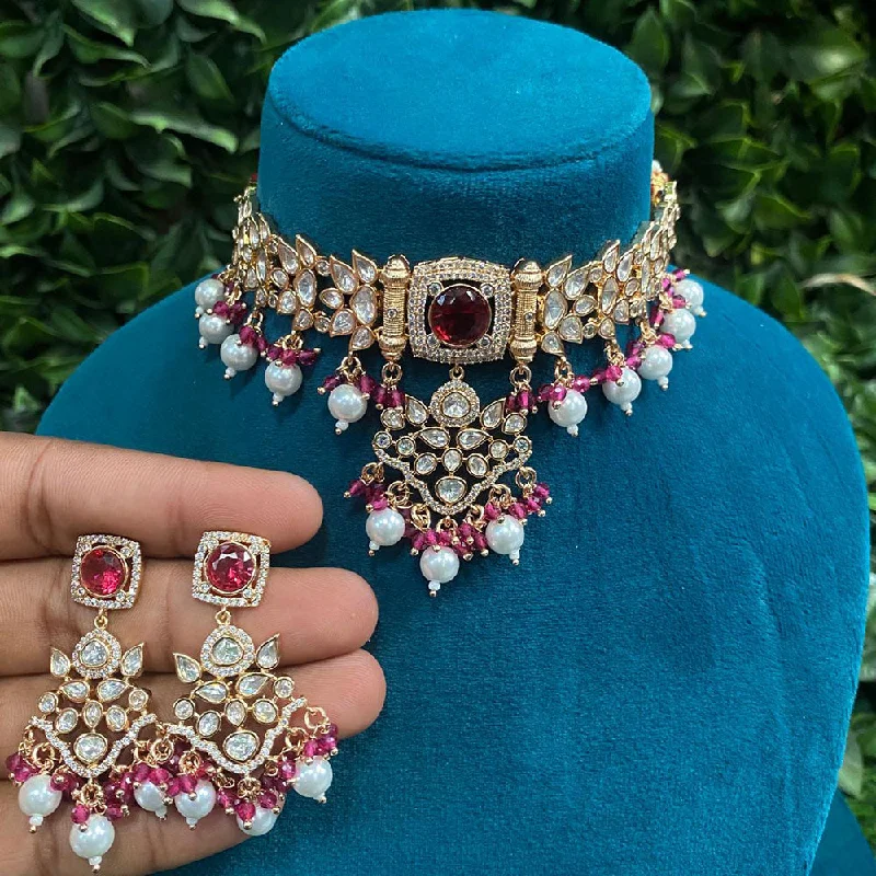 Royal Kundan Jewellery Gold Plated Polki Kundan And Pearls Choker Necklace Set