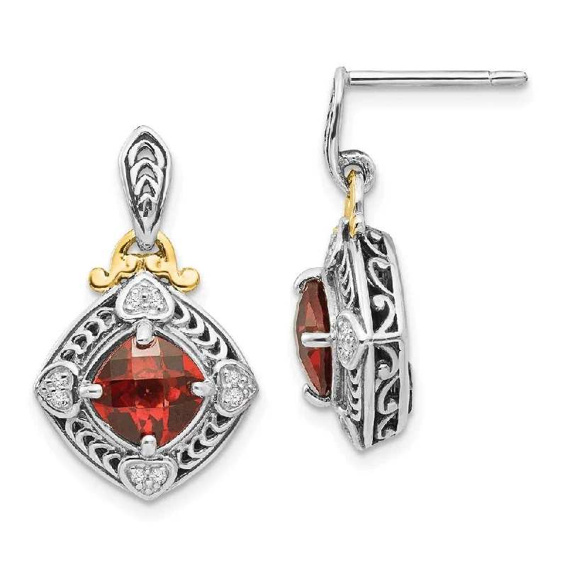 Sterling Silver w/14k Diamond & Garnet Earrings