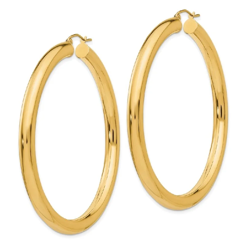 Diamond2Deal 14K Yellow Gold Lightweight Hoop Earrings (L-60 mm, W-5 mm)