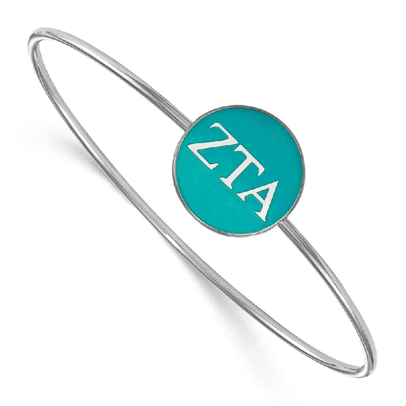 Sterling Silver Zeta Tau Alpha Teal Enamel Greek Bangle - 7 in.