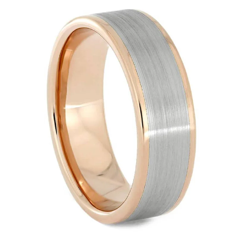 Brushed Titanium & Solid Gold Men's Wedding Band