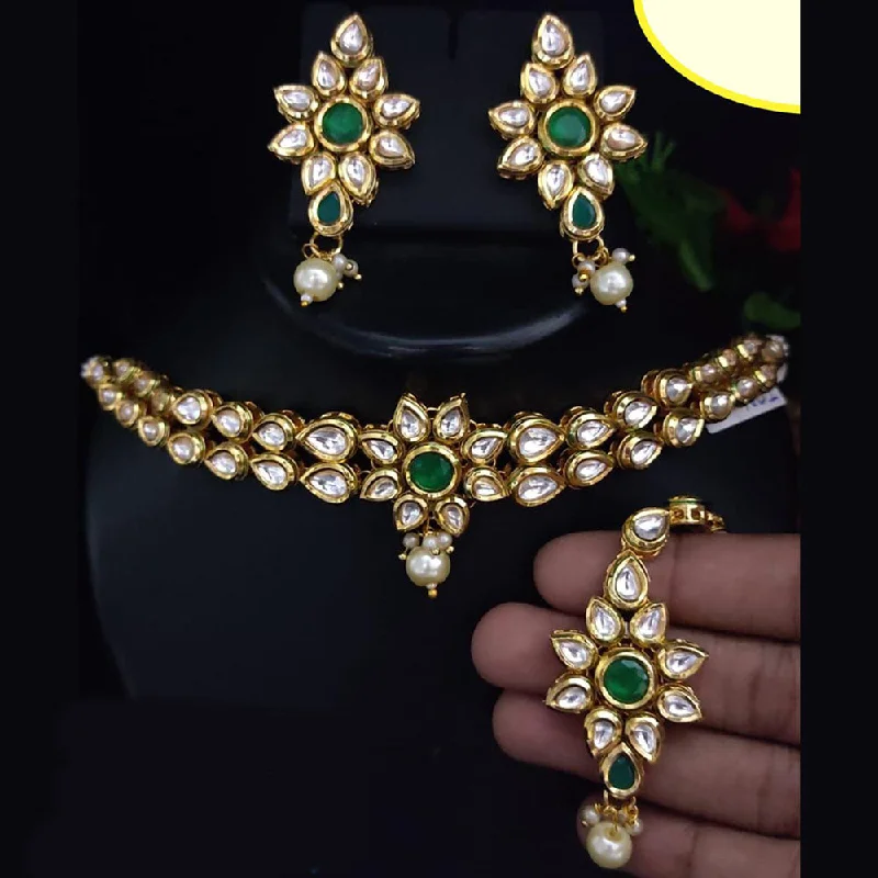 FS Collection Gold Plated Kundan Stone Choker Necklace Set