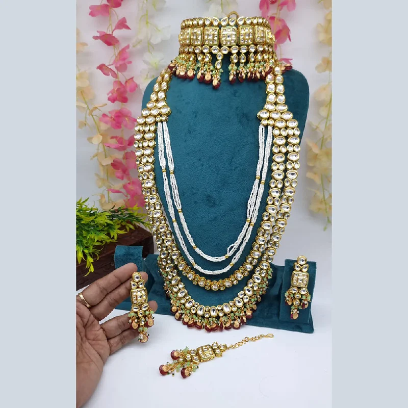 JCM Gold Plated Kundan Stone And Beads Double Necklace Set