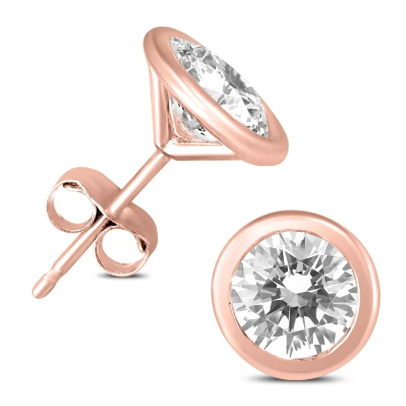 Marquee 1 Carat TW Certified Bezel Diamond Solitaire Stud Earrings in 14K Rose Gold