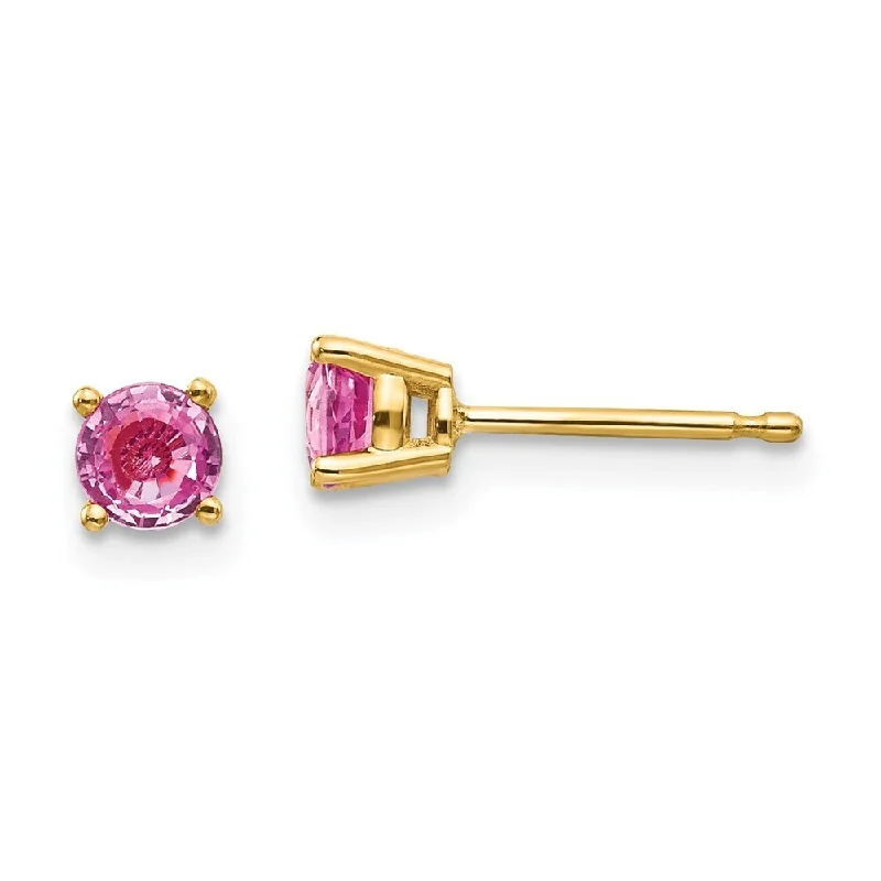 14k Yellow Gold Pink Gemstone Earrings (L-4 mm, W-4 mm)