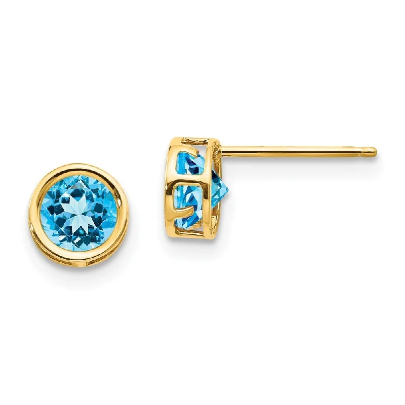 14k Yellow Gold Blue Gemstone Bezel Set Stud Earrings (L-5 mm, W-5 mm)