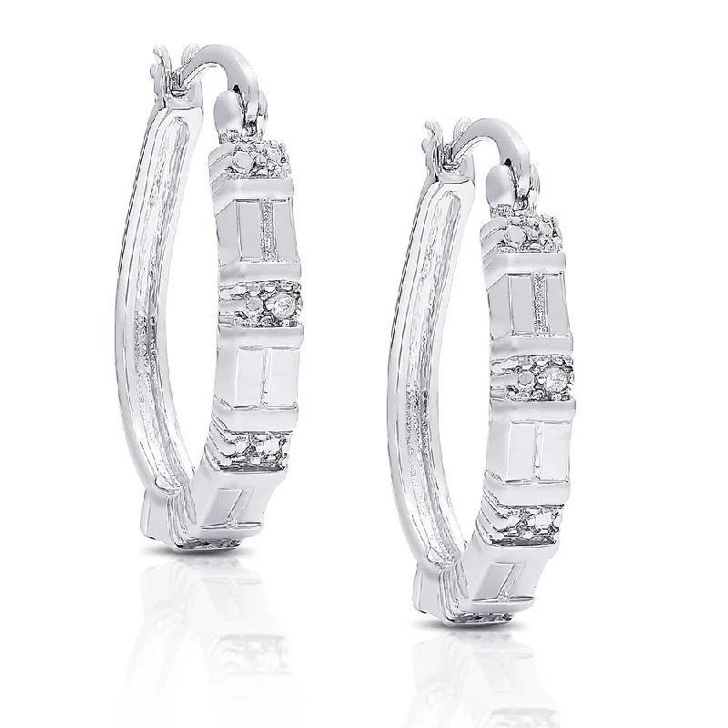 Finesque Silver Overlay Diamond Accent Hoop Earrings