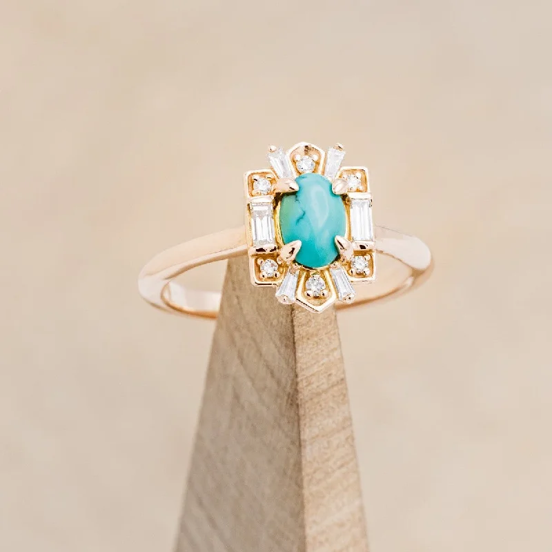 "CLEOPATRA" - OVAL TURQUOISE ENGAGEMENT RING WITH DIAMOND ACCENTS