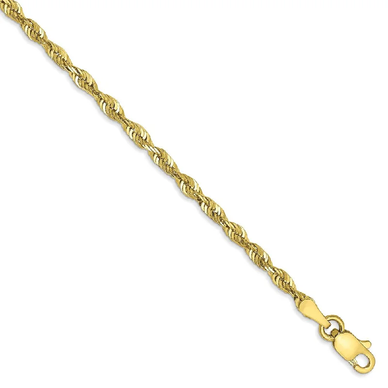 2.5mm, 10k Yellow Gold Lightweight D/C Rope Chain Bracelet