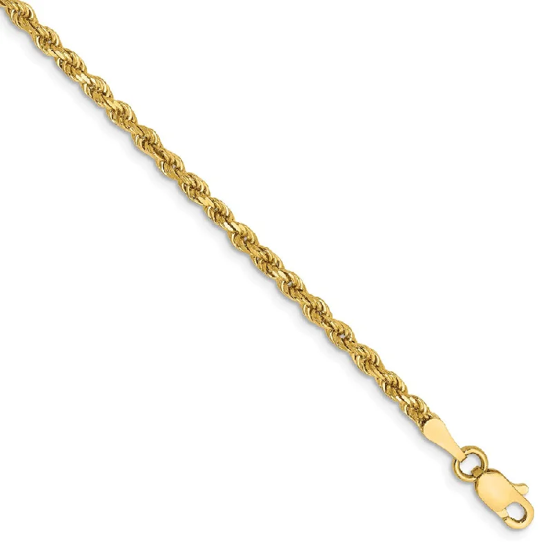 2.25mm 14k Yellow Gold Diamond Cut Solid Rope Chain Bracelet