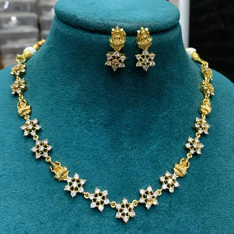 Sona Creation Gold Plated Austrain Stone Temple Necklace Set