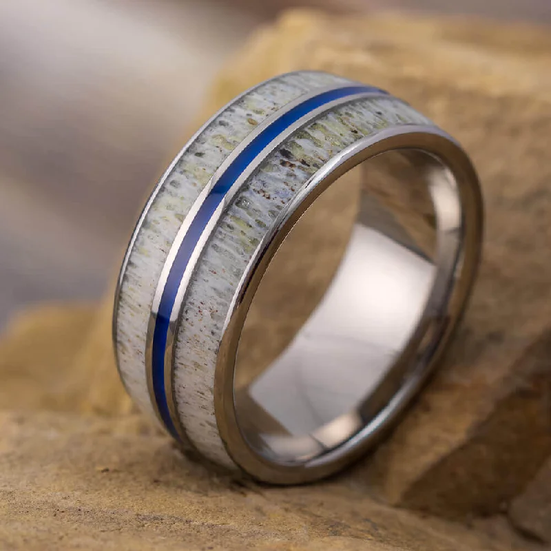 Deer Antler Wedding Band with Blue Enamel