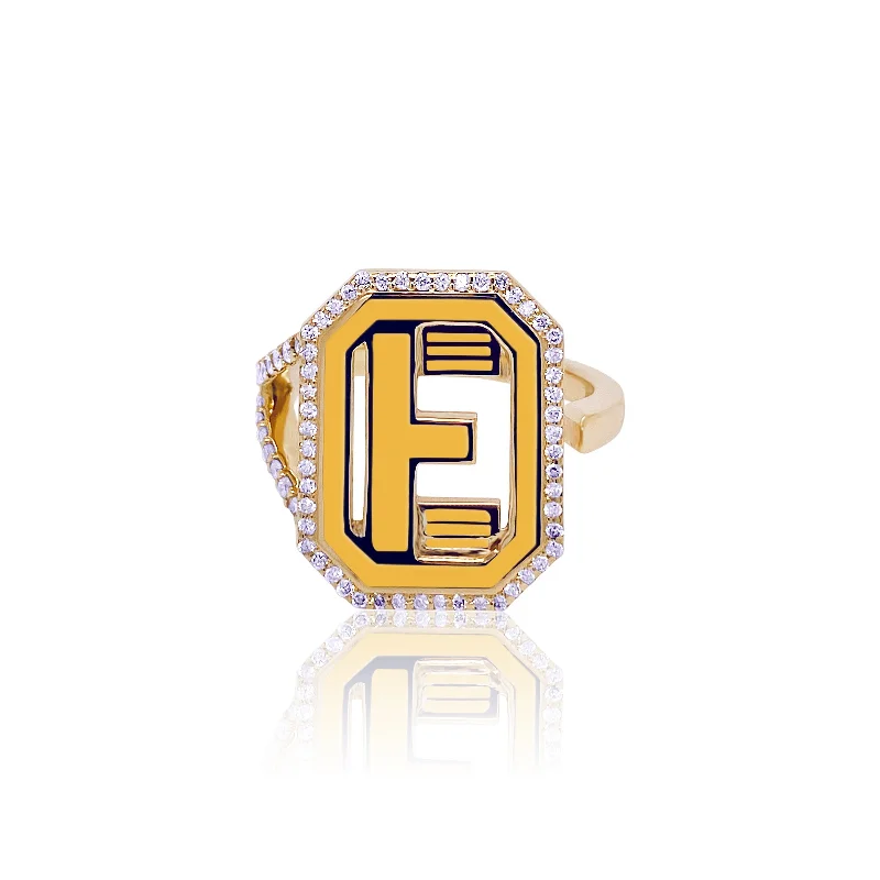 Gatsby Initial Ring with Diamonds - Fifteen Colors