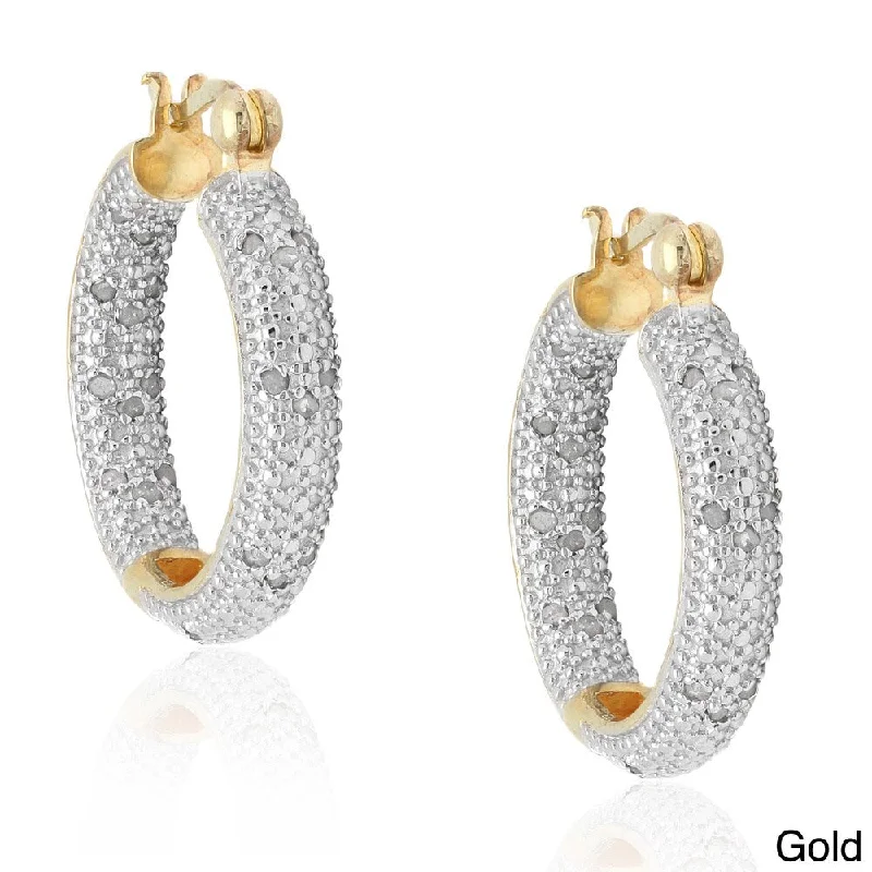 Finesque Sterling Silver 1/2ct TDW Pave Diamond Hoop Earrings