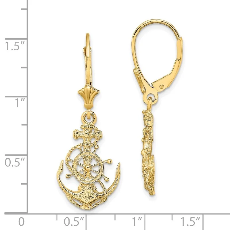 Diamond2Deal 14K Yellow Gold 2-D Anchor and Wheel Earrings with Leverback (L- 38.25 mm)