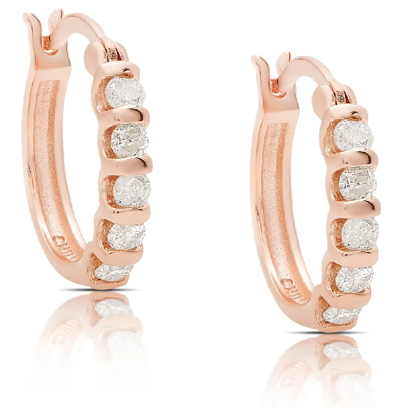 Finesque Rose Gold Over Sterling Silver 3/4ct TDW Diamond Hoop Earrings