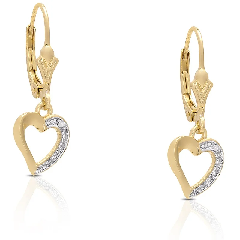 Finesque Gold Over Sterling Silver Diamond Accent Leverback Heart Earrings