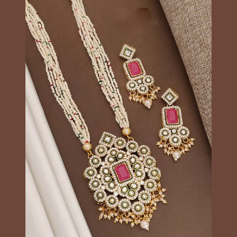 Akruti Collection Gold Plated Kundan Stone And Pearls Long Necklace Set