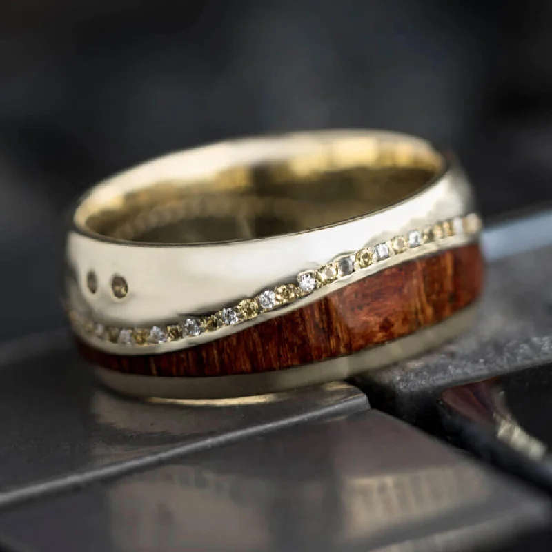 Gemstone Eternity Wedding Band with Leopard Wood