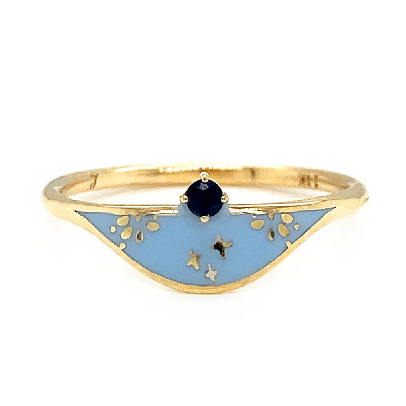 Blue Sapphire & Enamel Ring - "Sgraffito Abstract Blue"