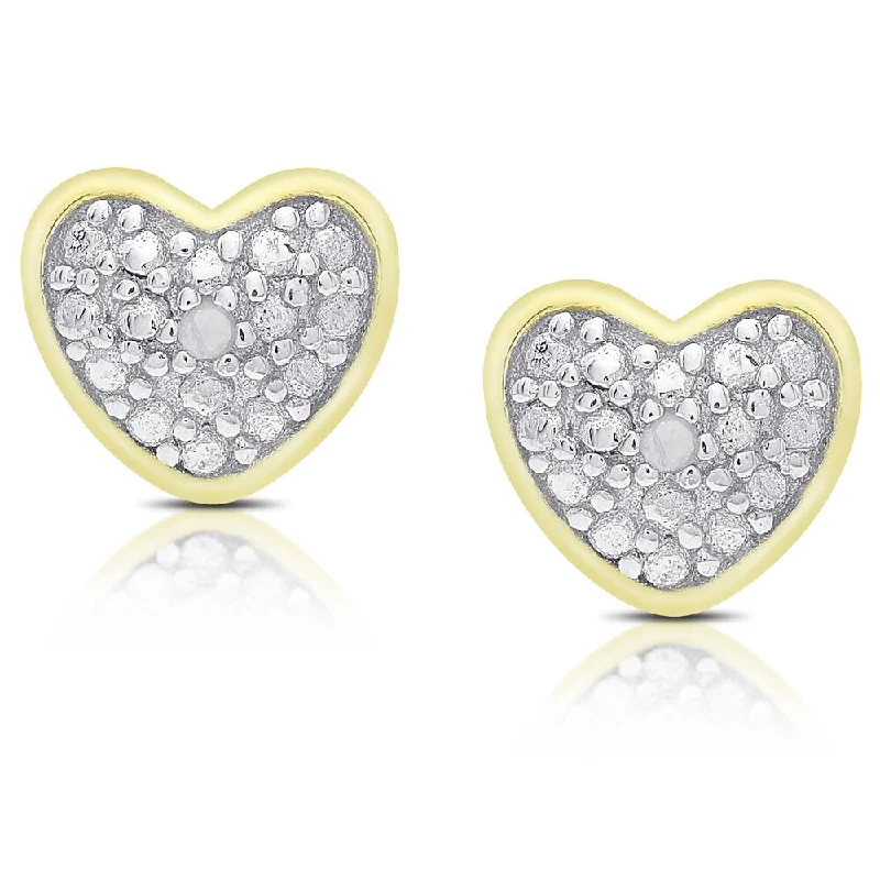 Finesque Gold Over Silver or Sterling Silver Diamond Accent Heart Stud Earrings