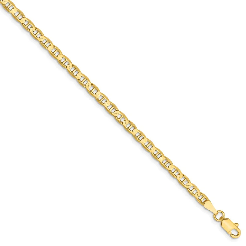 3mm, 14k Yellow Gold, Solid Concave Anchor Chain Bracelet