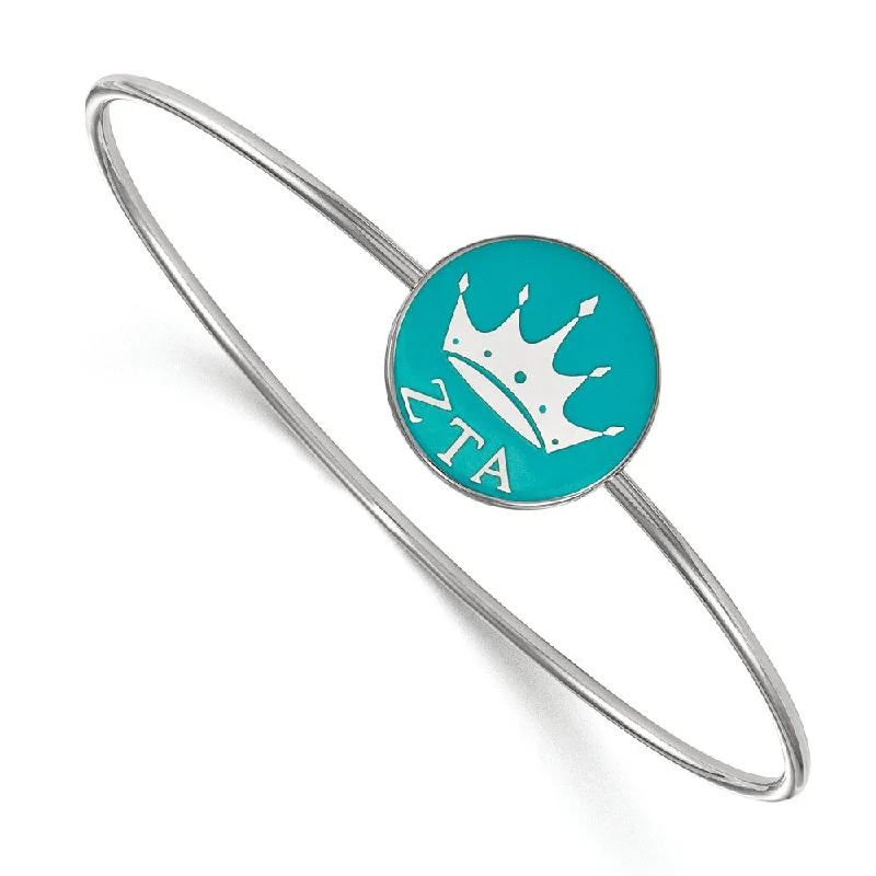 Sterling Silver Zeta Tau Alpha Teal Enamel Crown Bangle - 7 in.