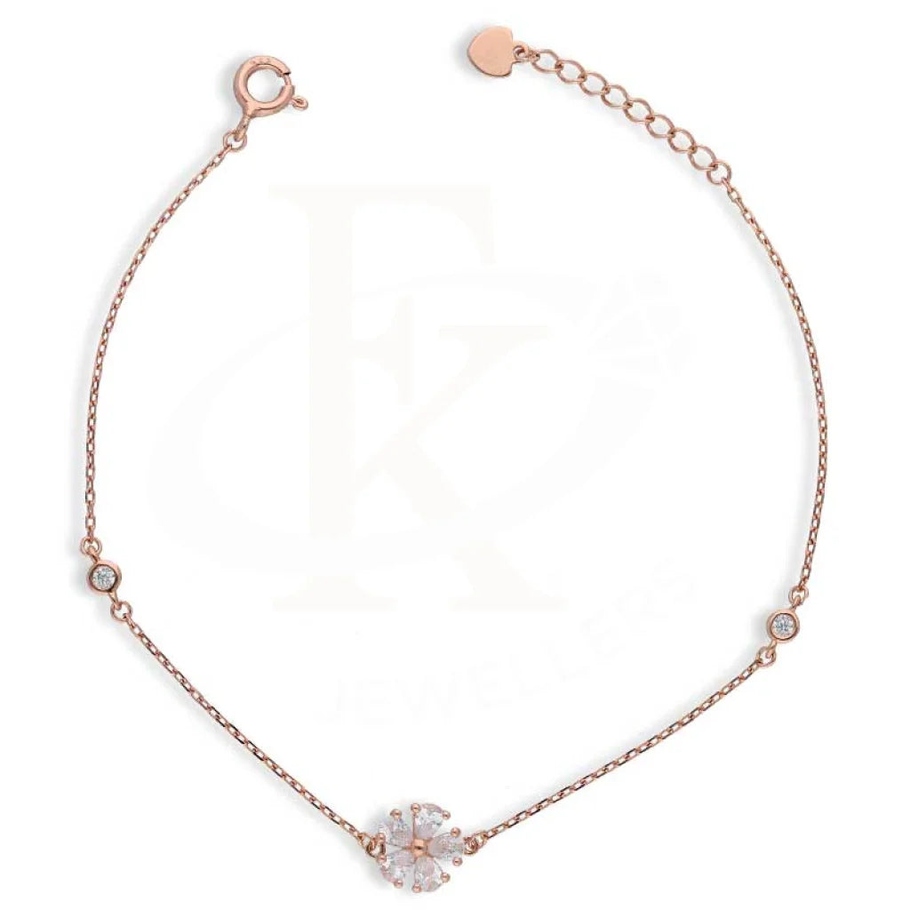 Sterling Silver 925 Rose Gold Plated Flower Bracelet - FKJBRLSL2798