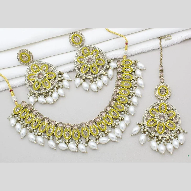 Anjali Jewellery Gold Plated Pota Stone And Pearls Necklace Set