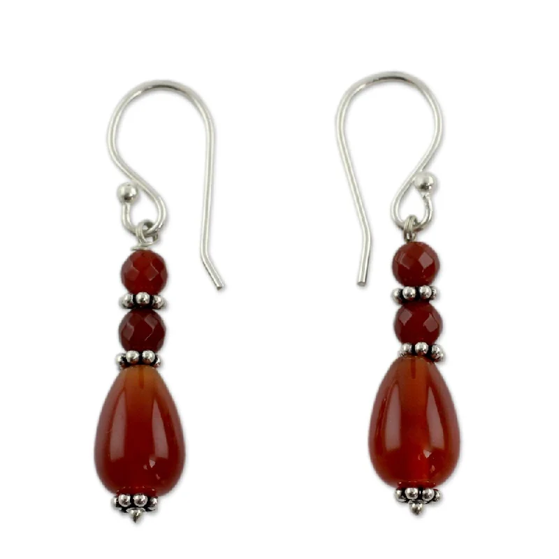 Handmade Sterling Silver Vibrant Jaipur Carnelian Earrings (India)