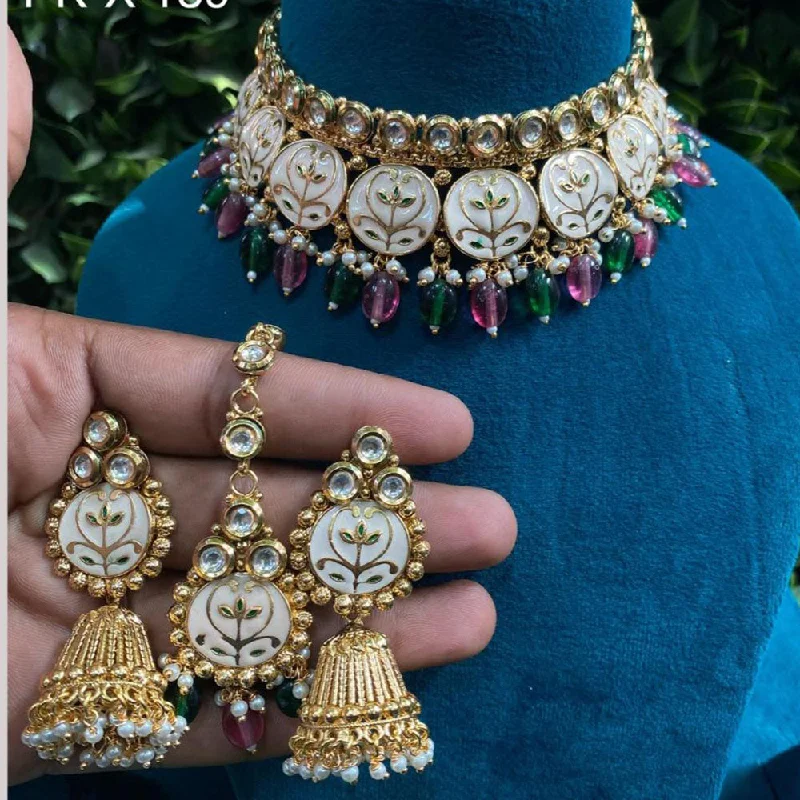 Amoliya Jewels Gold Plated Kundan Stone Meenakari Necklace Set