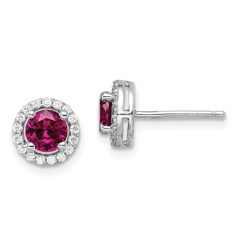 925 Sterling Silver Cubic Zirconia Brilliant Embers Red Corundum Stud Earrings (L-8 mm, W-8 mm)