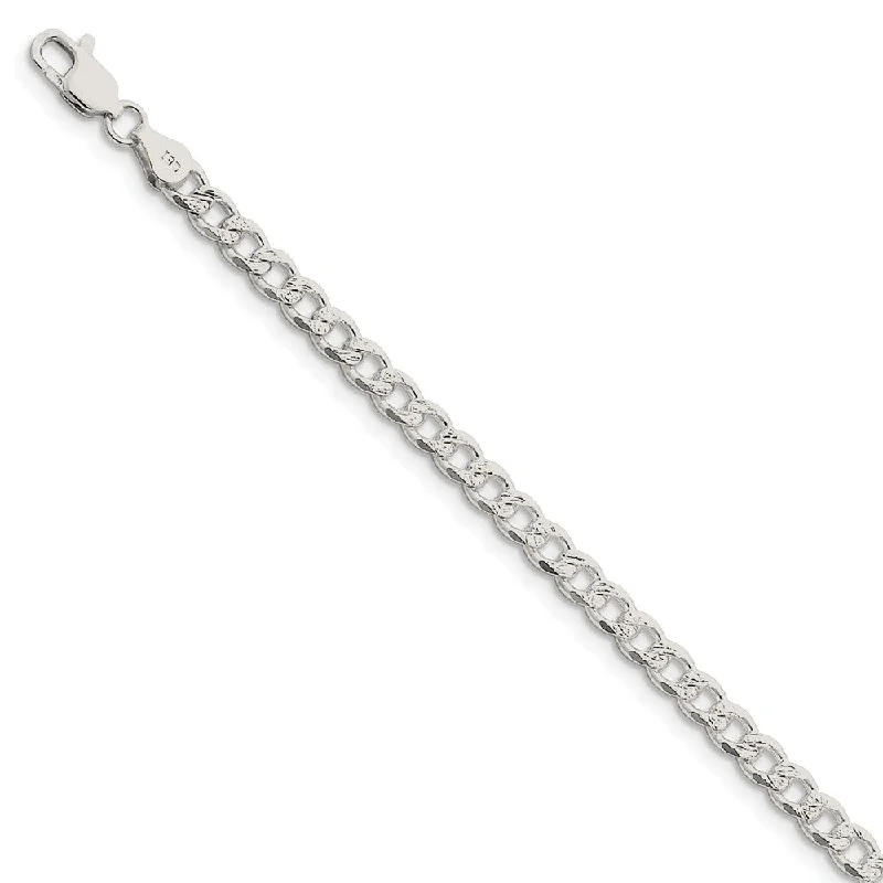 4.5mm, Sterling Silver Solid Pave Curb Chain Bracelet