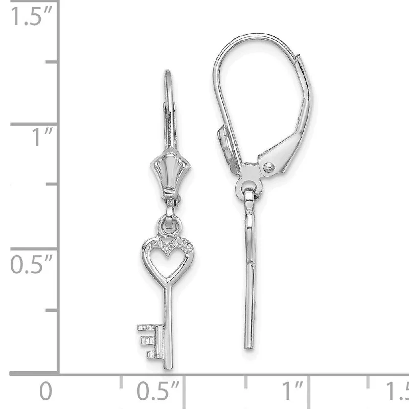 Diamond2Deal 14K White Gold Polished Heart Key Dangle Earrings (L- 31.3 mm, W- 4.3 mm)