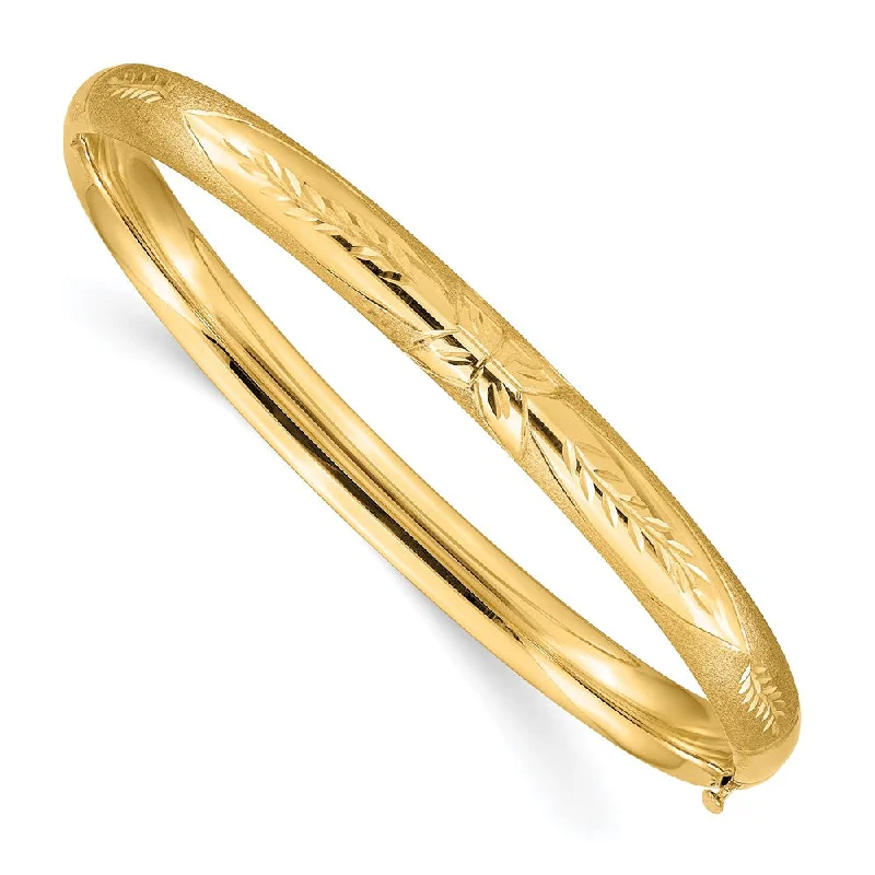 6mm 14k Yellow Gold Florentine Engraved Hinged Bangle Bracelet, 7 Inch