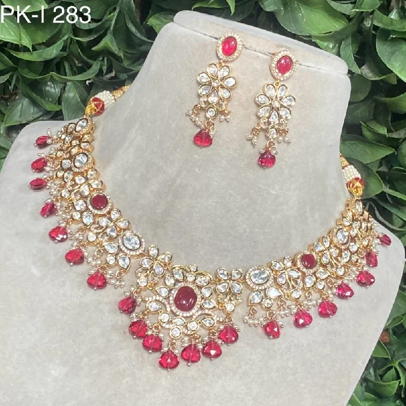 Amoliya Jewels Gold Plated Polki Kundan Stone And Pearls Necklace Set