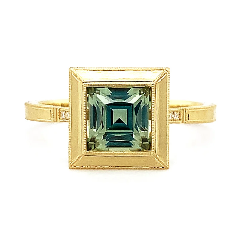 Square Shaped Montana Sapphire Engagement Ring - "Montana Mariana"