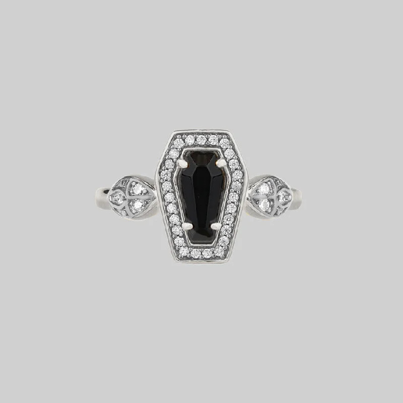 MORI. Black Onyx & Crystal Coffin Silver Ring