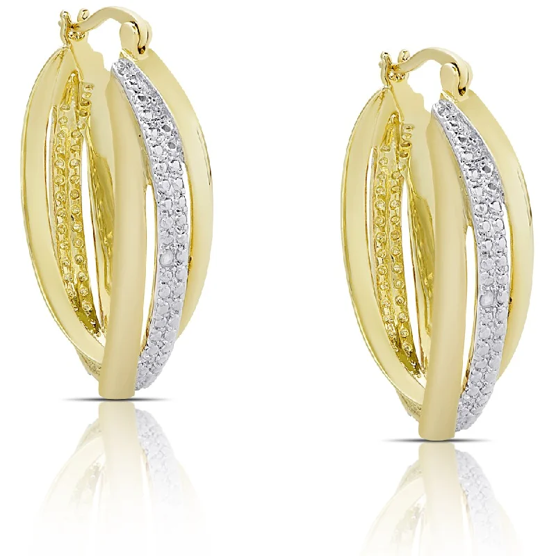 Finesque Gold Overlay Diamond Accent Swirl Hoop Earrings (I-J, I2-I3)