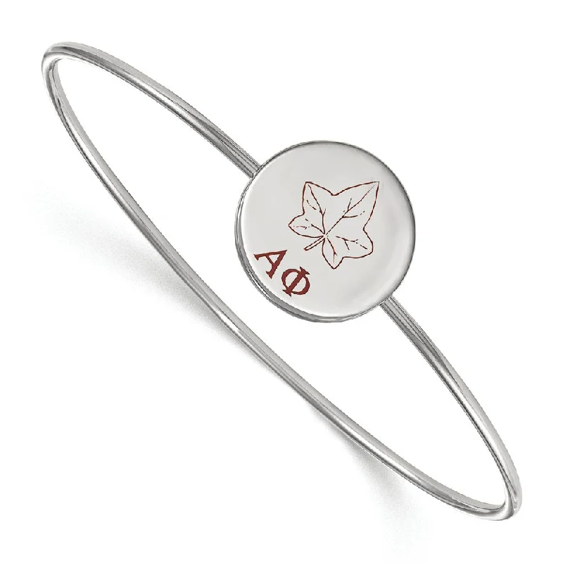 Sterling Silver Alpha Phi Enamel Leaf Bangle - 6 in.